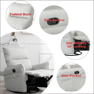 English Elm Rocking Recliner Chair 360° Swivel Glider with 90–150° Recline, 30° Rocking, Side Pocket, Light Gray W1028115303