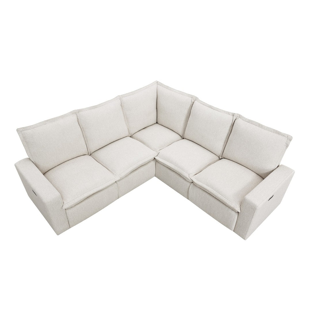 English Elm Power Recliner Chair with Usb Port Linen Upholstery Overstuffed Seat for Home Theater WF310047AAA