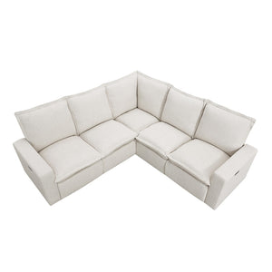 English Elm Power Recliner Chair with Usb Port Linen Upholstery Overstuffed Seat for Home Theater WF310047AAA