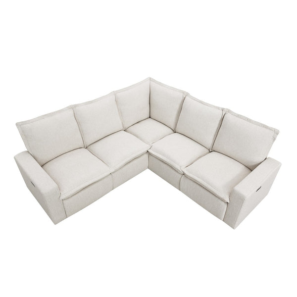 English Elm Power Recliner Chair with Usb Port Linen Upholstery Overstuffed Seat for Home Theater WF310047AAA