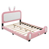 Hearth and Haven Full Size Upholstered Rabbit-Shape Princess Bed , Full Size Platform Bed with Headboard and Footboard, White+Pink WF307327AAH