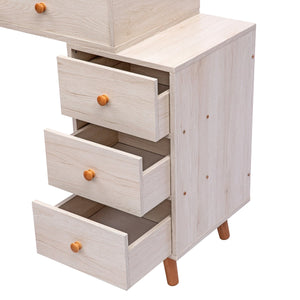 English Elm CRAZY ELF Makeup Vanity Table with Cushioned Stool, 5-Drawer Large Storage, Adjustable Length Mirror W93642092