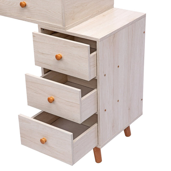 English Elm CRAZY ELF Makeup Vanity Table with Cushioned Stool, 5-Drawer Large Storage, Adjustable Length Mirror W93642092