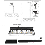 English Elm (Same As W1340111200/L1006) 5-Light Farmhouse Chandeliers For Dining Room, Metal Rustic Pendant Island Light Fixture, Modern Rectangular Island Lights For Kitchen, Living Room Pure Black(No Bulbs)