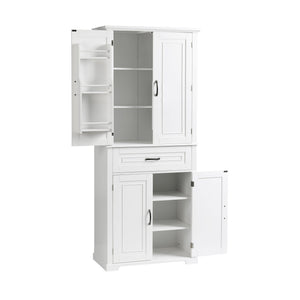 English Elm Bathroom Tall Storage Cabinet with Doors Drawer and Adjustable Shelf, MDF Build, Metal Handles, Anti-Tip Safety White WF308204AAK