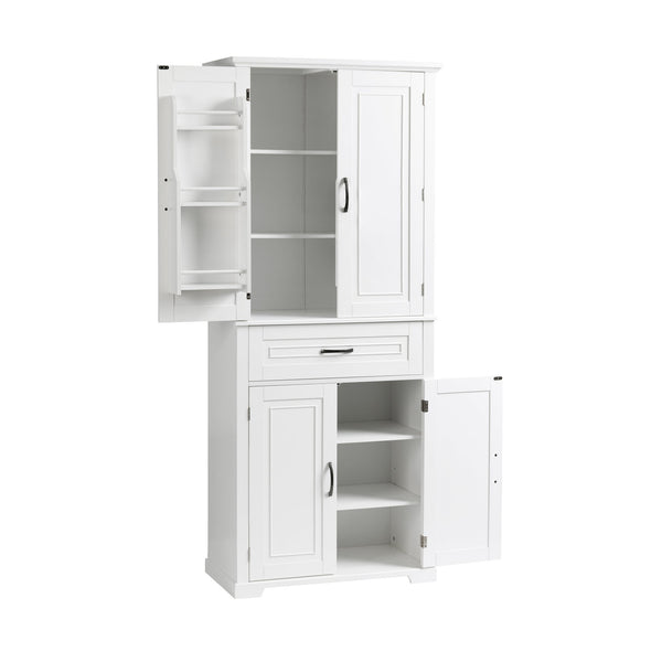 English Elm Bathroom Tall Storage Cabinet with Doors Drawer and Adjustable Shelf, MDF Build, Metal Handles, Anti-Tip Safety White WF308204AAK