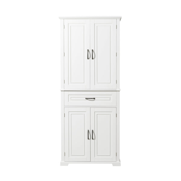 English Elm Bathroom Tall Storage Cabinet with Doors Drawer and Adjustable Shelf, MDF Build, Metal Handles, Anti-Tip Safety White WF308204AAK