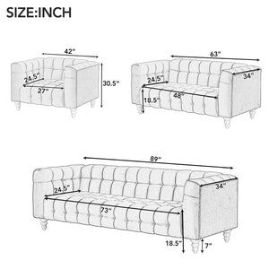 English Elm 42" Modern Sofa Dutch Fluff Upholstered Sofa With Solid Wood Legs, Buttoned Tufted Backrest,