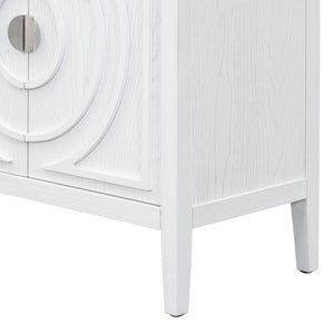 English Elm Trexm Vintage Four Door Sideboard Rubberwood Carved Panels Round Handles Dining Storage White WF307723AAK