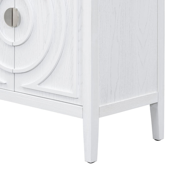 English Elm Trexm Vintage Four Door Sideboard Rubberwood Carved Panels Round Handles Dining Storage White WF307723AAK