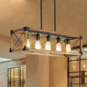 English Elm (same as W1340111207) Walnut Iron Five-light Rectangle Chandelier for Kitchen or Dining W1340P206643