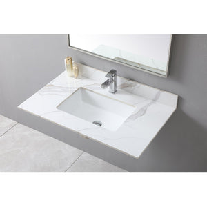English Elm Montary 37-Inch Carrara Gold Bathroom Vanity Top With Undermount Sink & Modern Faucet Hole Design W509107288