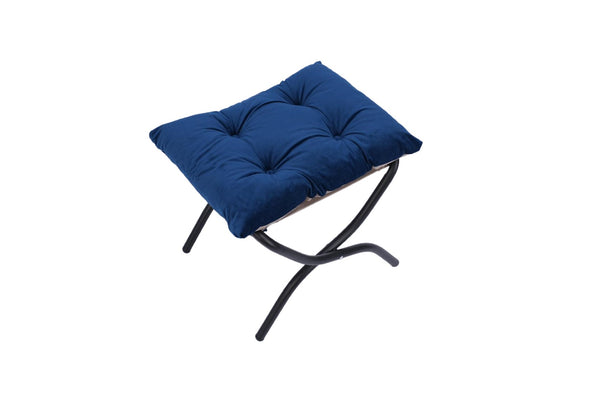 English Elm Living Room Cotton Lounge Chair with Ottoman Steel Frame Ergonomic Accent Seat Blue W1899121338