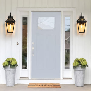 English Elm 21"(H) Modern Black Metal Outdoor Wall Lantern Sconce – Clear Glass, Weather Resistant, Easy Install! W1340110435