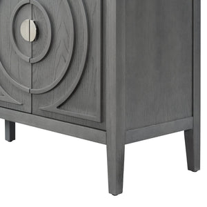 English Elm Trexm Vintage Four Door Sideboard Rubberwood Carved Panels Round Handles Dining Storage Gray WF307723AAE