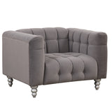 English Elm 42" Modern Sofa Dutch Fluff Upholstered Sofa With Solid Wood Legs, Buttoned Tufted Backrest,Gray