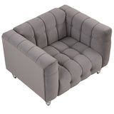 English Elm 42" Modern Sofa Dutch Fluff Upholstered Sofa With Solid Wood Legs, Buttoned Tufted Backrest,Gray