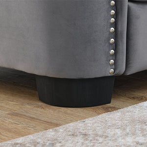 English Elm 77-inch Chesterfield Velvet Sofa Tufted Three Seat Nailhead Trim Living Room Couch Grey W834S00644