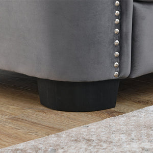 English Elm 3-Seater Velvet Grey Sofa - Elegant Combination Design For Modern Comfort & Stylish Living Spaces W834S00524