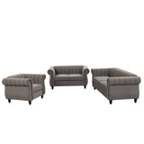 English Elm Modern Three-Piece Sofa Set With Solid Wood Legs, Buttoned Tufted Backrest, Frosted Velvet Upholstered Sofa Set Including Three-Seater Sofa, Double Seater and Living Room Furniture Set Single Chair