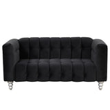 English Elm 63" Modern Sofa Dutch Fluff Upholstered Sofa With Solid Wood Legs, Buttoned Tufted Backrest,Black