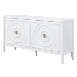 English Elm Trexm Vintage Four Door Sideboard Rubberwood Carved Panels Round Handles Dining Storage White WF307723AAK