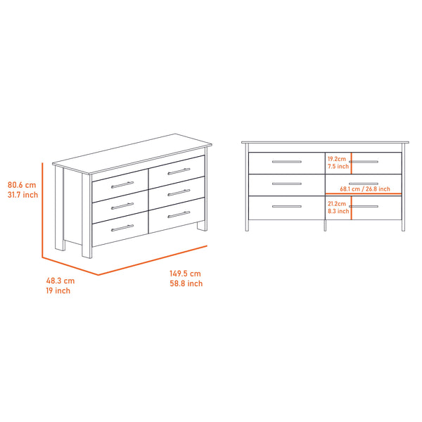 English Elm Canaan White 2-Piece Bedroom Set with Armoire & 6-Drawer Dresser, Sleek Handles, Spacious Storage B062S00257