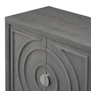 English Elm Trexm Vintage Four Door Sideboard Rubberwood Carved Panels Round Handles Dining Storage Gray WF307723AAE
