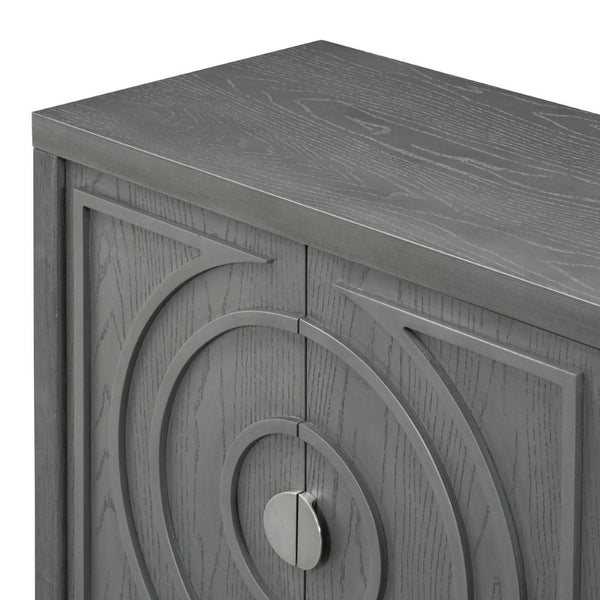 English Elm Trexm Vintage Four Door Sideboard Rubberwood Carved Panels Round Handles Dining Storage Gray WF307723AAE