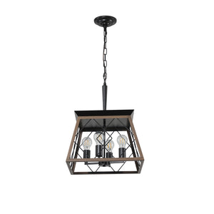 English Elm (Same As W1340111202/L1008) 16" Walnut 4-Light Pendant Chandelier, Adjustable Metal Cage Design For Modern Spaces W1340P206638