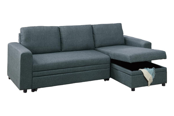 English Elm Living Convertible Sectional Sofa with Pull-Out Bed & Storage Chaise, Blue Grey Polyfiber Modern Design HS00F6931-ID-AHD