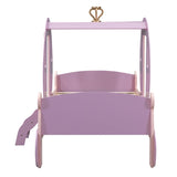 English Elm Twin Size Princess Carriage Bed With Crown,Wood Platform Car Bed With Stair,Purple+Pink