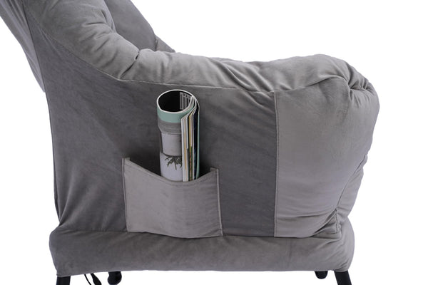 English Elm Living Room Cotton Lounge Chair with Ottoman Steel Frame Ergonomic Accent Seat Light Gray W1899121347