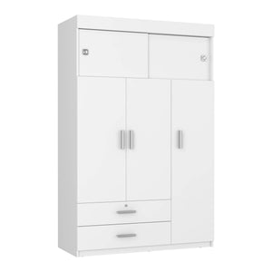 English Elm Cozad Two-Piece Bedroom Set with Armoire & Dresser in White & Light Oak — Sliding Doors, 7 Drawers, Slim Profile B062S00258