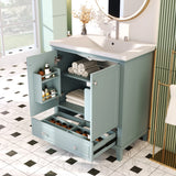 English Elm 30" Bathroom Vanity With Sink Combo, Multi-Functional Bathroom Cabinet With Doors and Drawer, Solid Frame and Mdf Board, Green