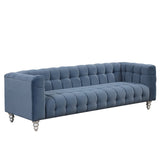 English Elm 89" Modern Sofa Dutch Fluff Upholstered Sofa With Solid Wood Legs, Buttoned Tufted Backrest,Blue