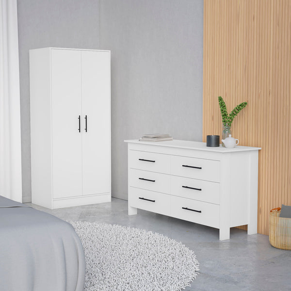 English Elm Canaan White 2-Piece Bedroom Set with Armoire & 6-Drawer Dresser, Sleek Handles, Spacious Storage B062S00257
