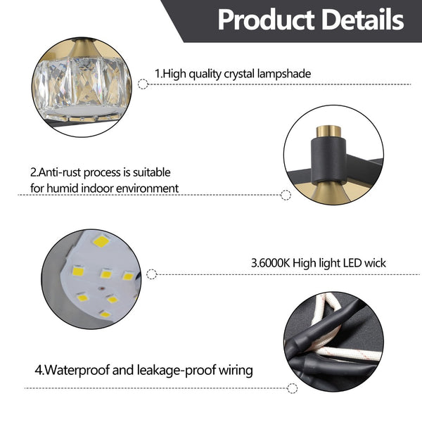 English Elm 20" Crystal Vanity Sconce 3-light Brass Matte Black Glam Wall Fixture for Bath W1340110603