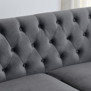 English Elm 59-Inch Modern Chesterfield Velvet Sofa with Tufted Back & Nailhead Arms, Plush 2-Seater Comfort Grey W834S00519