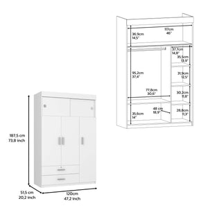 English Elm Cozad Two-Piece Bedroom Set with Armoire & Dresser in White & Light Oak — Sliding Doors, 7 Drawers, Slim Profile B062S00258
