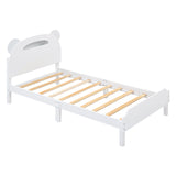 English Elm Twin Size Wood Platform Bed With Bear-Shaped Headboard,Bed With Motion Activated Night Lights,White