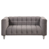 English Elm 63" Modern Sofa Dutch Fluff Upholstered Sofa With Solid Wood Legs, Buttoned Tufted Backrest,Gray