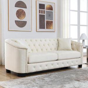 English Elm 3-Seater Velvet Beige Combination Sofa Set - Elegant Comfort With Durable Frame & Plush Cushions W834S00223