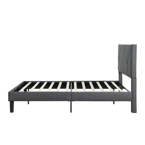 English Elm Queen Upholstered Platform Bed Tailored Grey Fabric Frame with Wood Slat Foundation W311110545