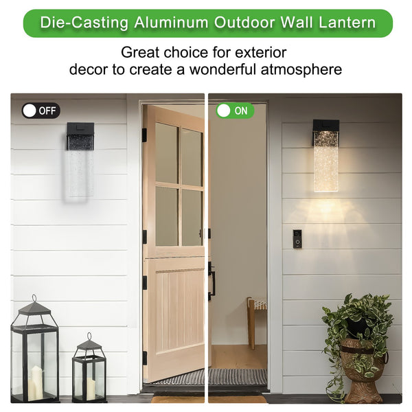 English Elm 2-Pack Outdoor Wall Light Sconce LED 12W Weatherproof Bubble Crystal Glass, Motion/Light Sensor Durable Aluminum W1340P143691