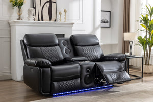 English Elm M046 Power Reclining Loveseat with Bluetooth Speakers Led Lighting Faux Leather Black W1805P308456