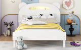 English Elm Twin Size Wood Platform Bed With Bear-Shaped Headboard,Bed With Motion Activated Night Lights,White