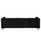 English Elm 89" Modern Sofa Dutch Fluff Upholstered Sofa With Solid Wood Legs, Buttoned Tufted Backrest,Black