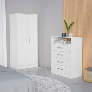 English Elm Midval White 2-Piece Bedroom Set with Armoire & Dresser—Spacious Drawers, Shelves, Hanging Rod, Stylish Storage B062S00255