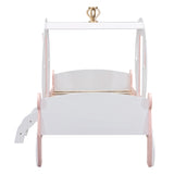 Hearth and Haven Zing Twin Size Princess Carriage Bed with Stair, White and Pink HL000054AAK